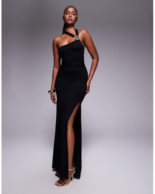 ASOS Blue Halter Neck Hardware Split Maxi Dress