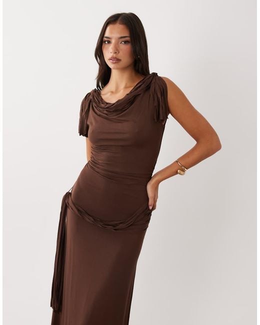 ASOS Brown Fringe Detail Midi Dress