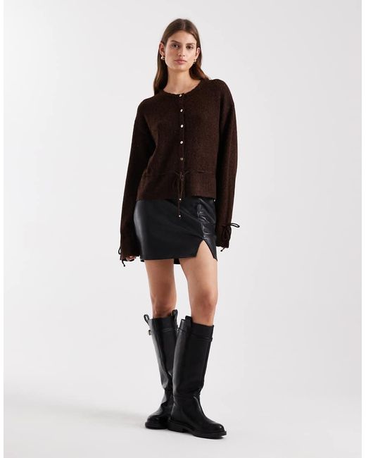 Miss Selfridge Brown Cosy Peplum Hem Cardigan