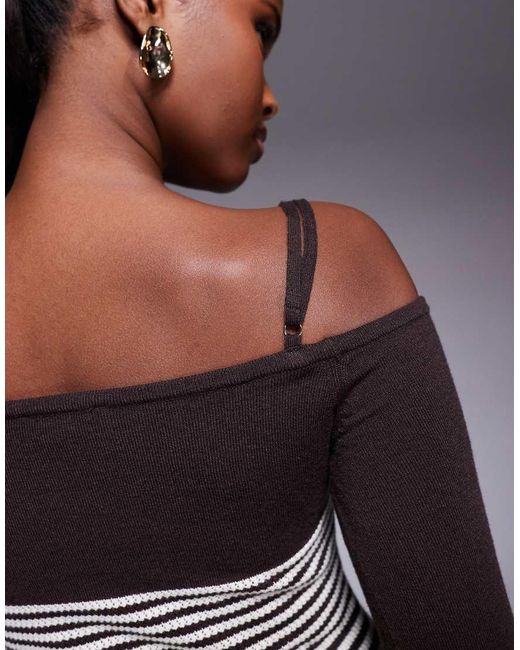 Edikted Gray Darya Striped Off Shoulder Knit Top