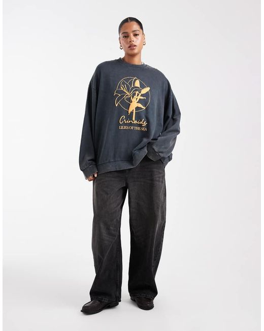 ASOS Blue Asos Design Curve Oversized Sweatshirt With Lily Flower Graphic