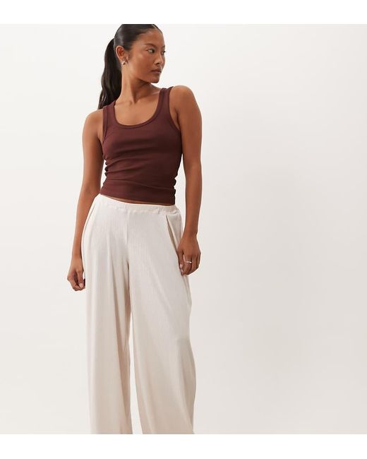 ASOS White Asos Design Petite Lounge Mix & Match Rib Wide Leg Pyjama Bottom