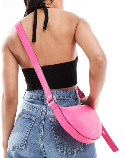 AllSaints Pink Leather Half Moon Crossbody Bag