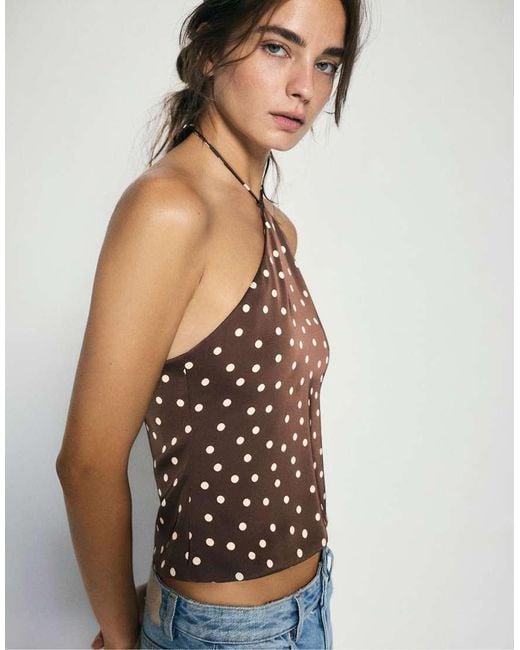 Pull&Bear Blue Satin Halter Top