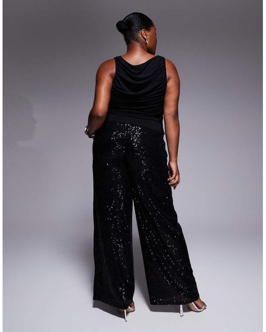 ASOS Black Asos Design Curve Allover Sequin Wide Leg Pants
