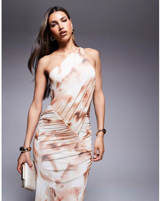 ASOS Multicolor Asod Design One Shoulder With Ruching Detail Maxi Dress