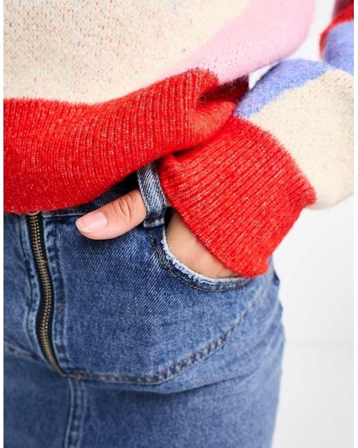 Monki Red High Neck Knitted Jumper