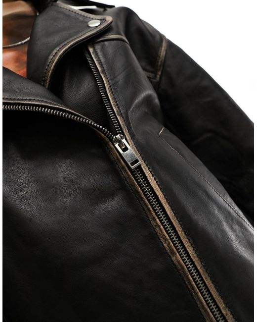 Bolongaro Trevor Black Oversized Distressed Leather Biker Jacket
