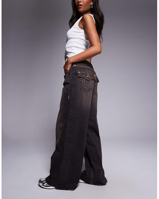 True Religion Gray Jessie Super Baggy Flap Pocket Jeans