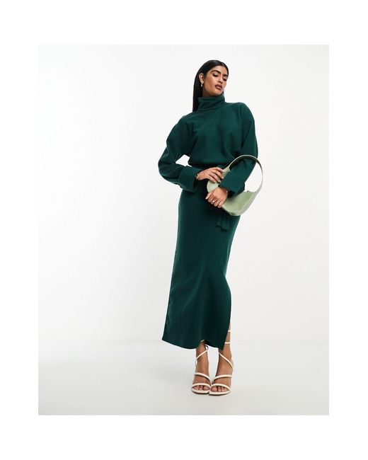 ASOS Super Soft Volume Sleeve Roll Neck Belted Maxi Jumper Dress in Green |  Lyst
