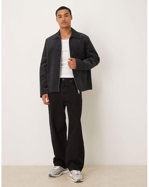 ARKET Black Cord Zip Up Jacket With Front Pocket for men
