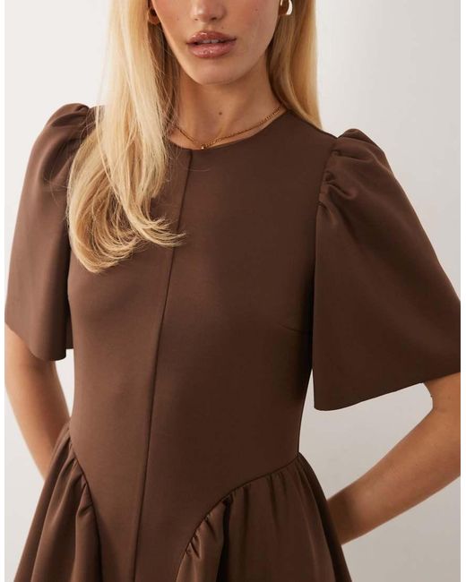 Y.A.S Brown Fitted Bodice Puff Sleeve Maxi Dress