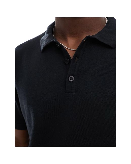 Another Influence Black Knitted Polo for men
