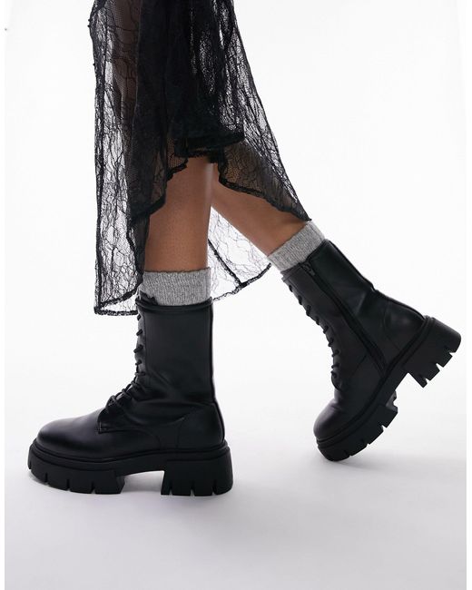 TOPSHOP Black Lydia Chunky Lace Up Boots