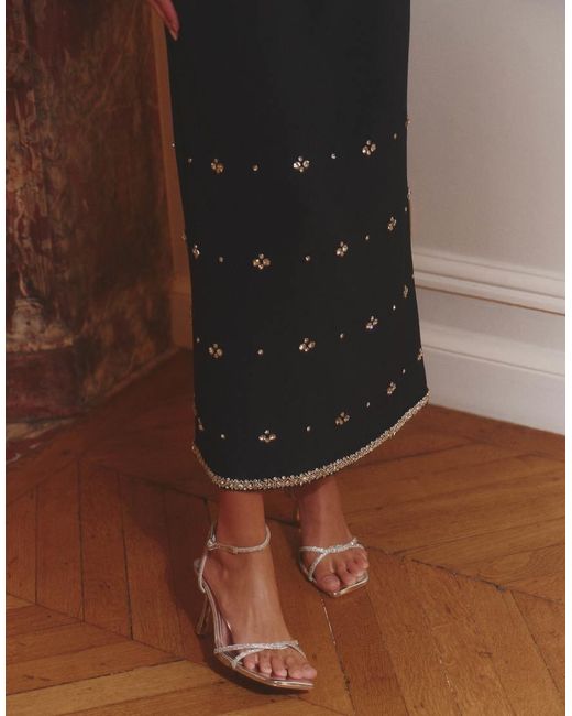 4th & Reckless Brown Structured Bandeau Embellished Hem Maxi Dress