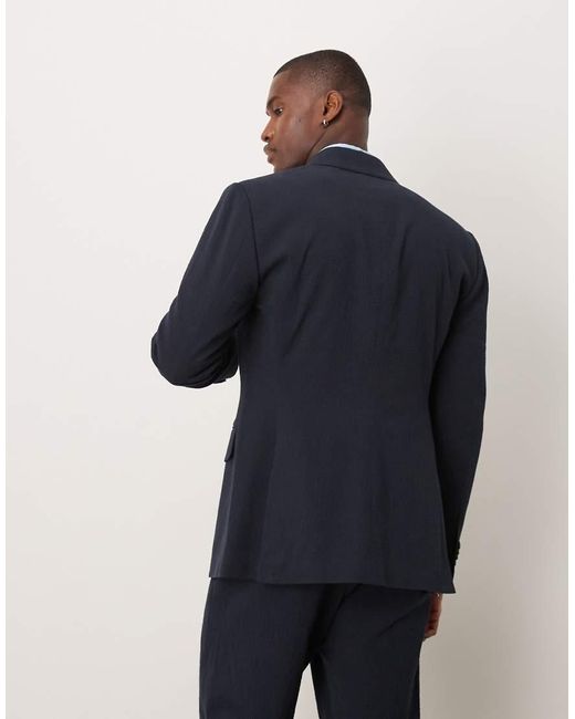 Abercrombie & Fitch Smalle Single-Breasted Seersucker Blazer in het Blue voor heren