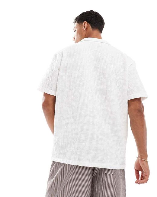 Jack & Jones White Textured Oversize Polo for men
