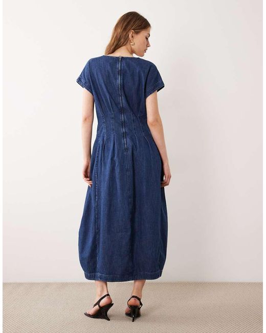 ARKET Blue Cinched Waist Denim Bubble Maxi Dress