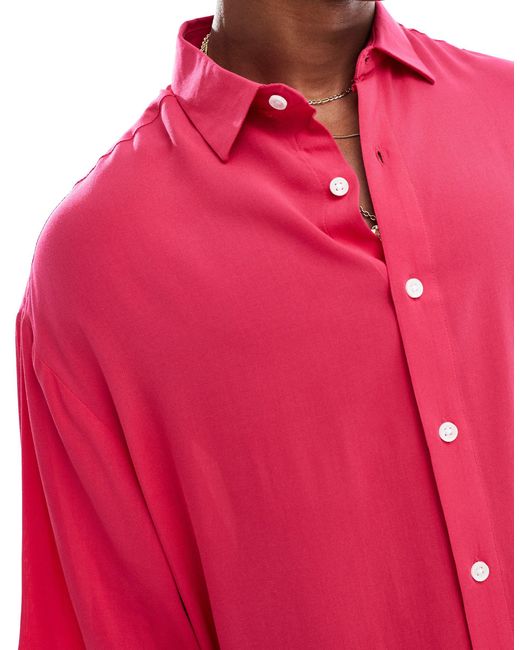Camisa rosa luminoso extragrande ASOS de hombre de color Red
