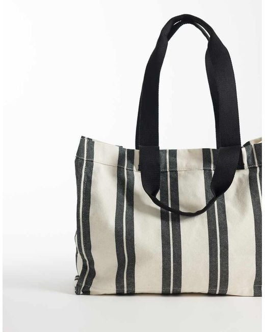 ASOS White Striped Canvas Tote Bag