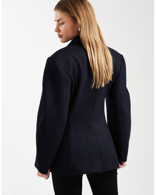 ASOS Blue Tailored Wool Rich Cocoon Sleeve Cinched Waist Blazer