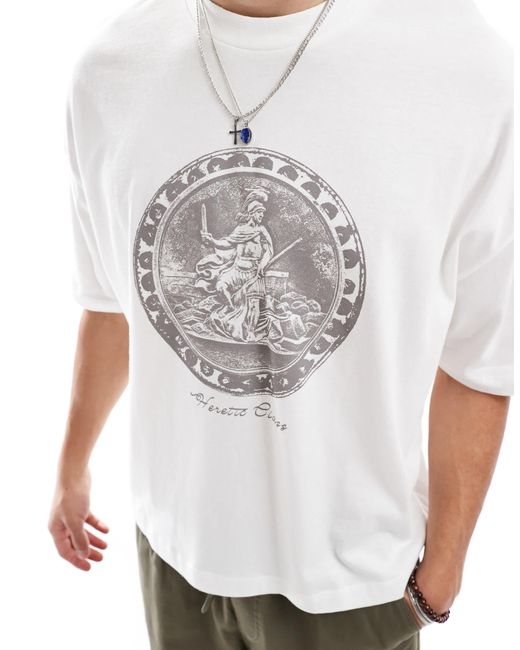 ASOS White Boxy Oversized T-Shirt With Front Coin Graphic for men