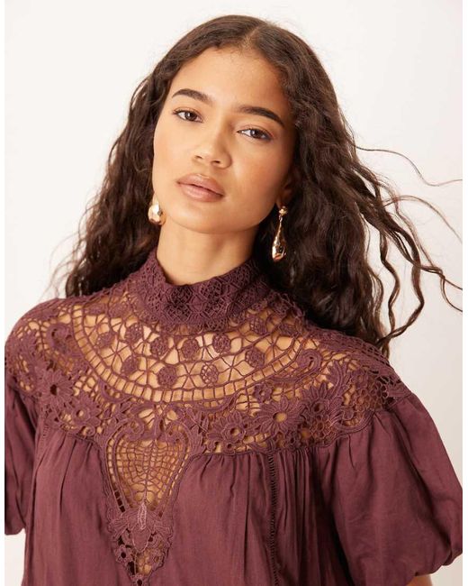 ASOS Black Lace Detail Puff Sleeve Mini Dress
