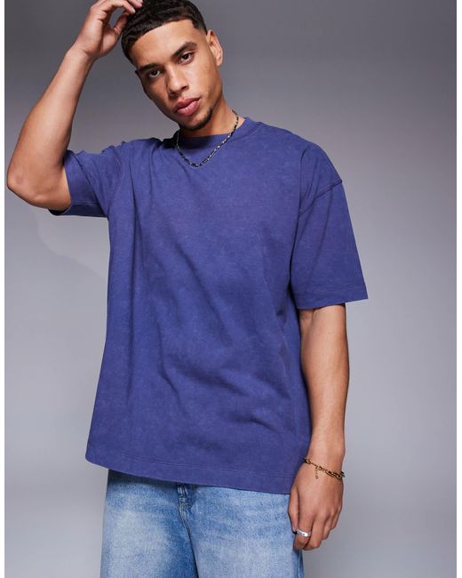 ASOS Blue Heavyweight Oversized Washed T-shirt for men