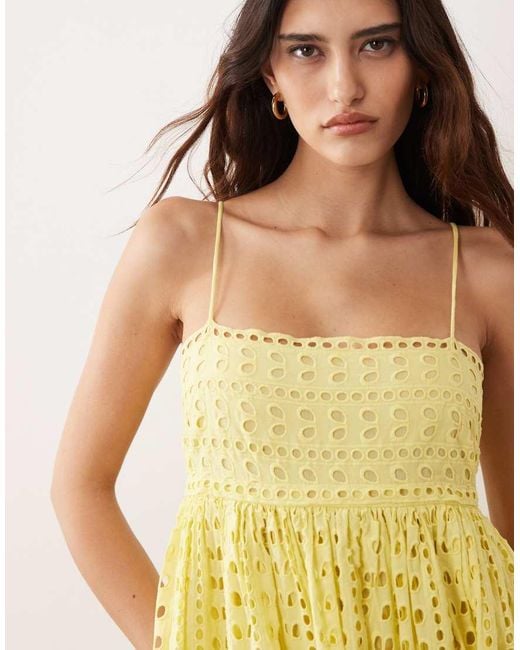 ARRANGE Yellow Trapeze Cami Broderie Maxi Dress