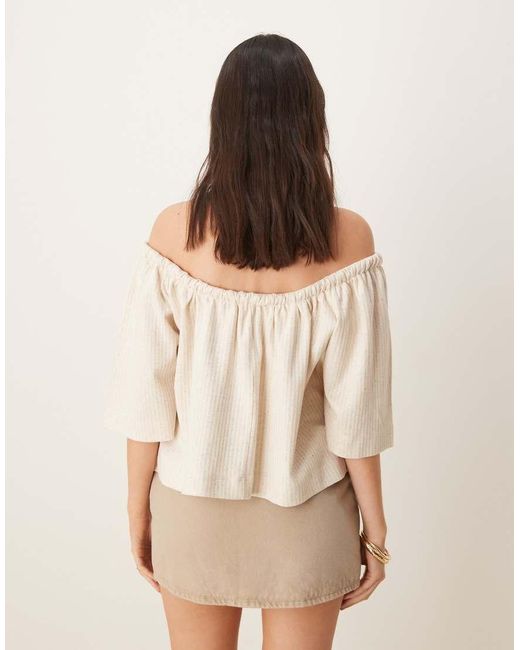 ASOS Natural Off Shoulder Short Sleeve Cropped Tee