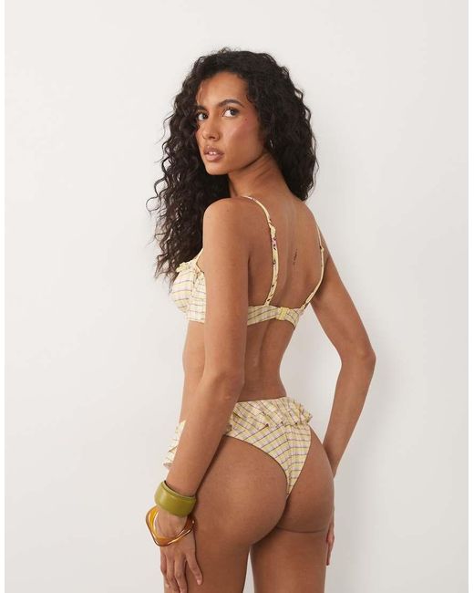 ASOS Brown Imogen Check Frilly Hipster Bikini Bottom
