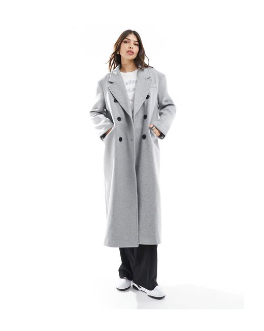 Manteau long en laine - en laine avec détail aux épaules Bershka en coloris Gray