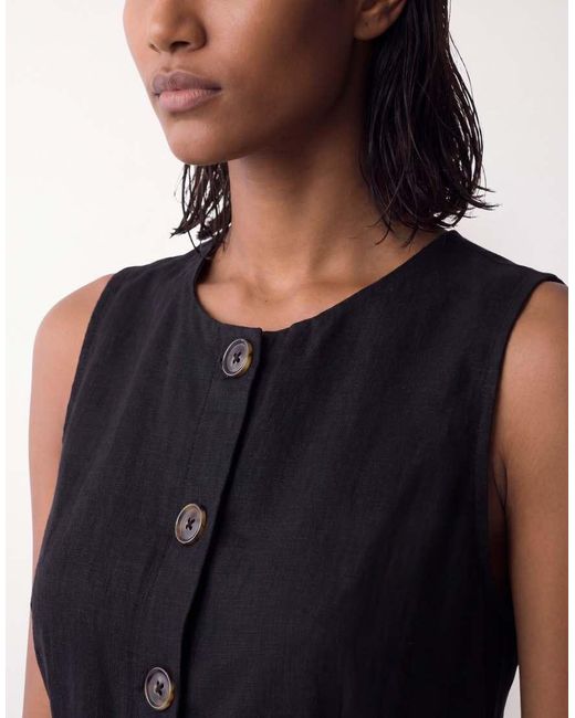 ASOS Black Linen Blend Longline Waistcoat With Button Front