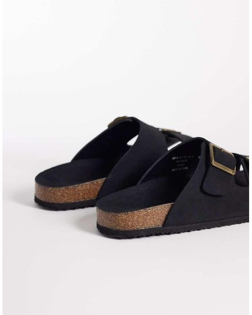 ASOS Black Two Strap Sandals With Cork Sole for men