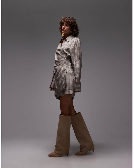& Other Stories Gray Mini Shirt Dress With Ruche Wrap Front