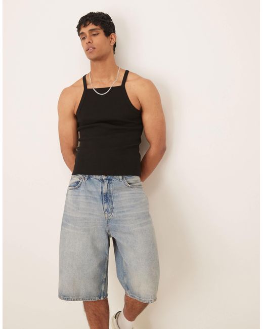 ASOS Blue Muscle Fit Rib Vest for men