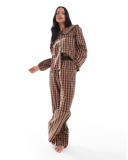 Threadbare Brown Button-down Pyjamas With Collar