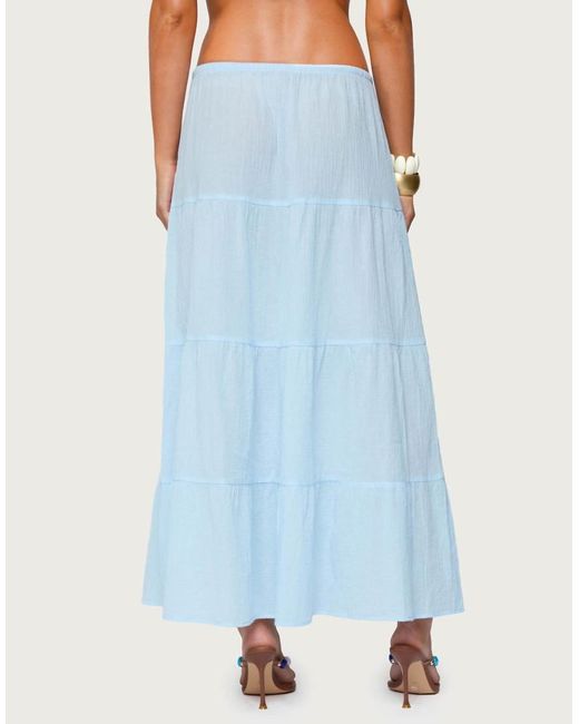 Edikted Blue Kaila Cotton Tiered Maxi Skirt
