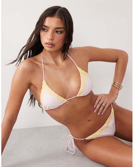 Candypants Pink Triangle Bikini Top With Contrast Lace