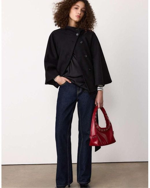 Stradivarius Black Soft-touch Cape Jacket