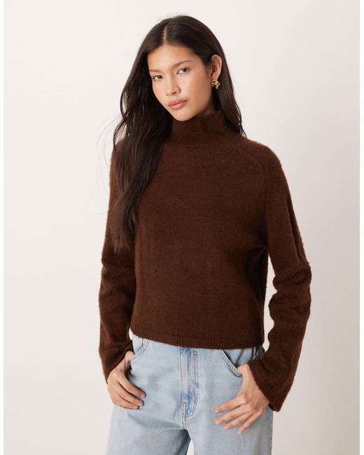 ASOS Brown Brushed Knit Funnel Neck Boxy Jumper
