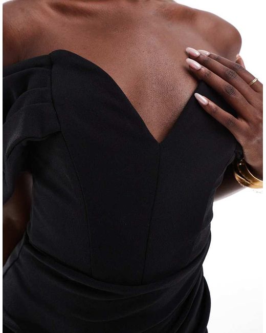 Goddiva Black Off The Shoulder Draped Sleeve Maxi Dress