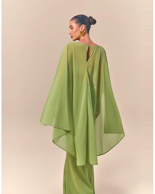Wanderdoll Green Wander Doll X Emma Milton Cleo Sheer Chiffon Drape High-low Cape Top