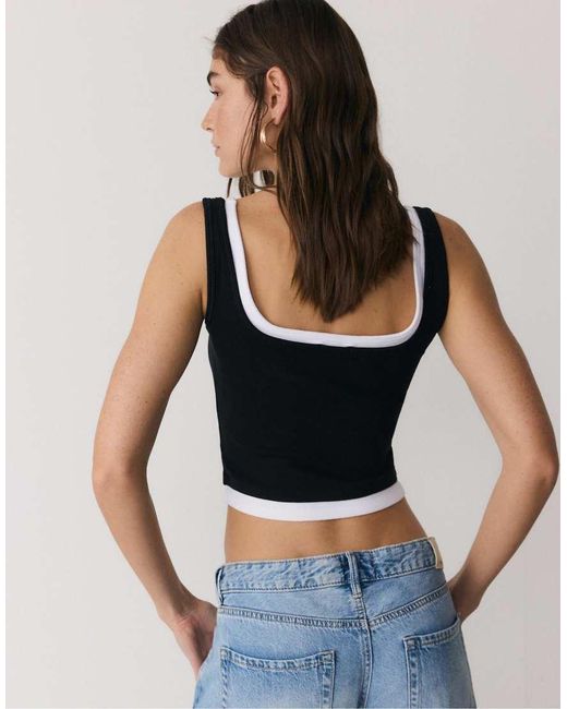 Stradivarius Black Two-piece Effect Square Neckline Top