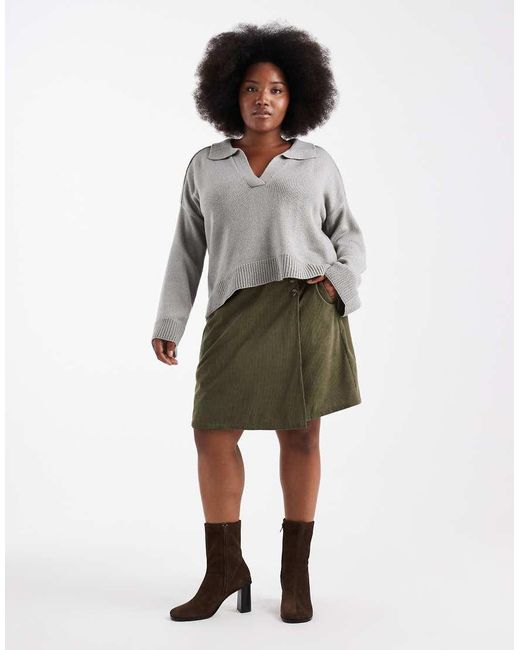 Brave Soul Gray Brave Soul Curve Knitted Jumper With Polo Neck And Wide Sleeve