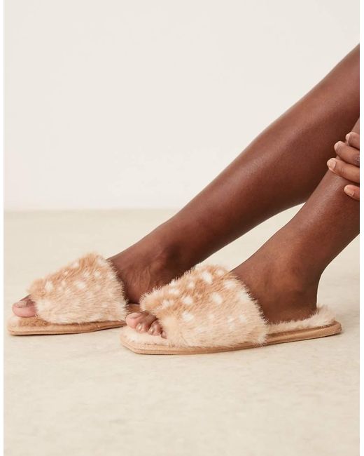 ASOS Brown Ziva Tipped Fur Mule Slippers