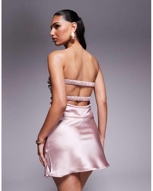 Princess Polly Pink Shellie Satin Bandeau Twist-front Open-back Mini Dress