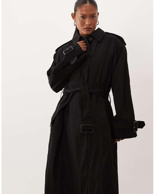 ASOS Black Asos Design Petite Longline Oversized Trench Coat