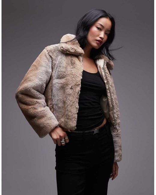 Mango Brown Oversized Collar Fur Jacket