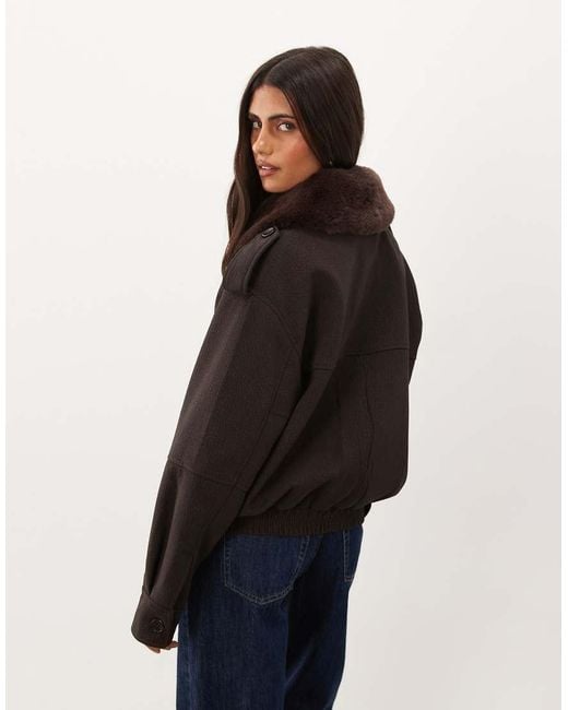 GOOD AMERICAN Black Faux Fur Collar Jacket With Cargo Pockets